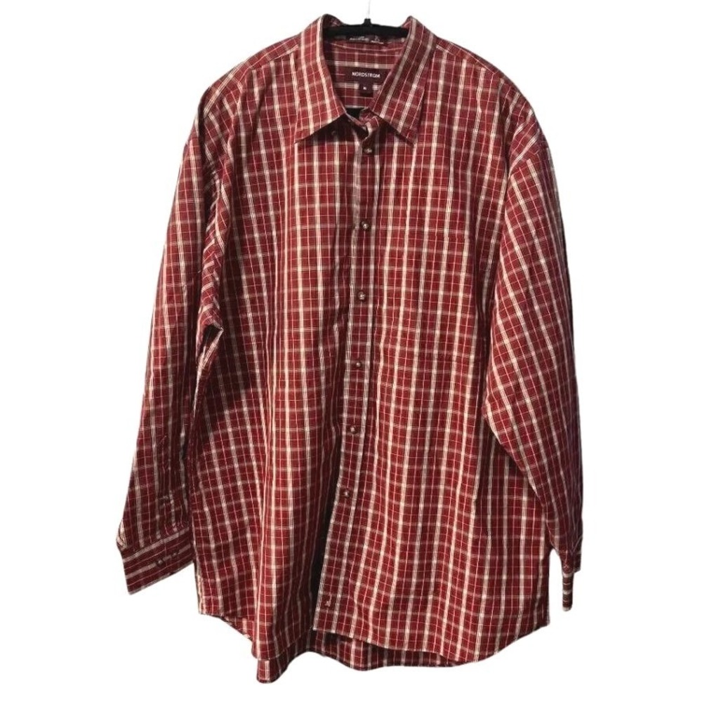 Nordstrom Smartcare Mens‎ XL Red Plaid Long Sleeve Button Down Cotton Shirt